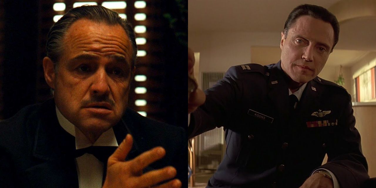 Split image of Marlon Brando in The Godfather and Christopher Walken in Pulp Fiction