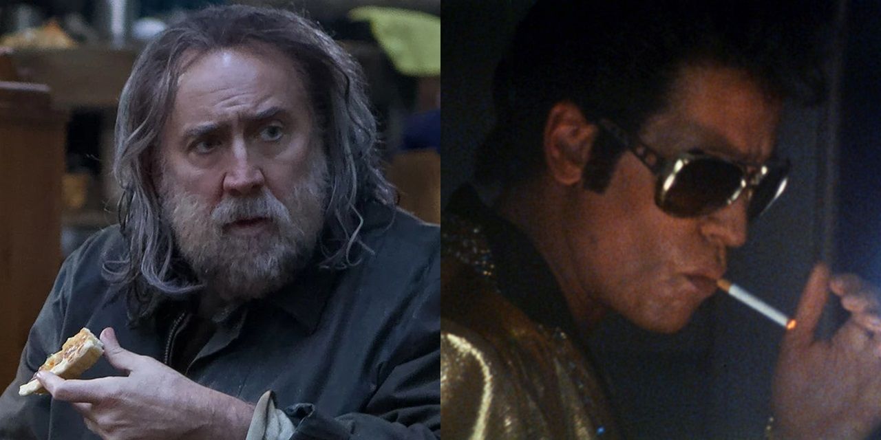 Split image of Nicolas Cage in Pig and Val Kilmer in True Romance