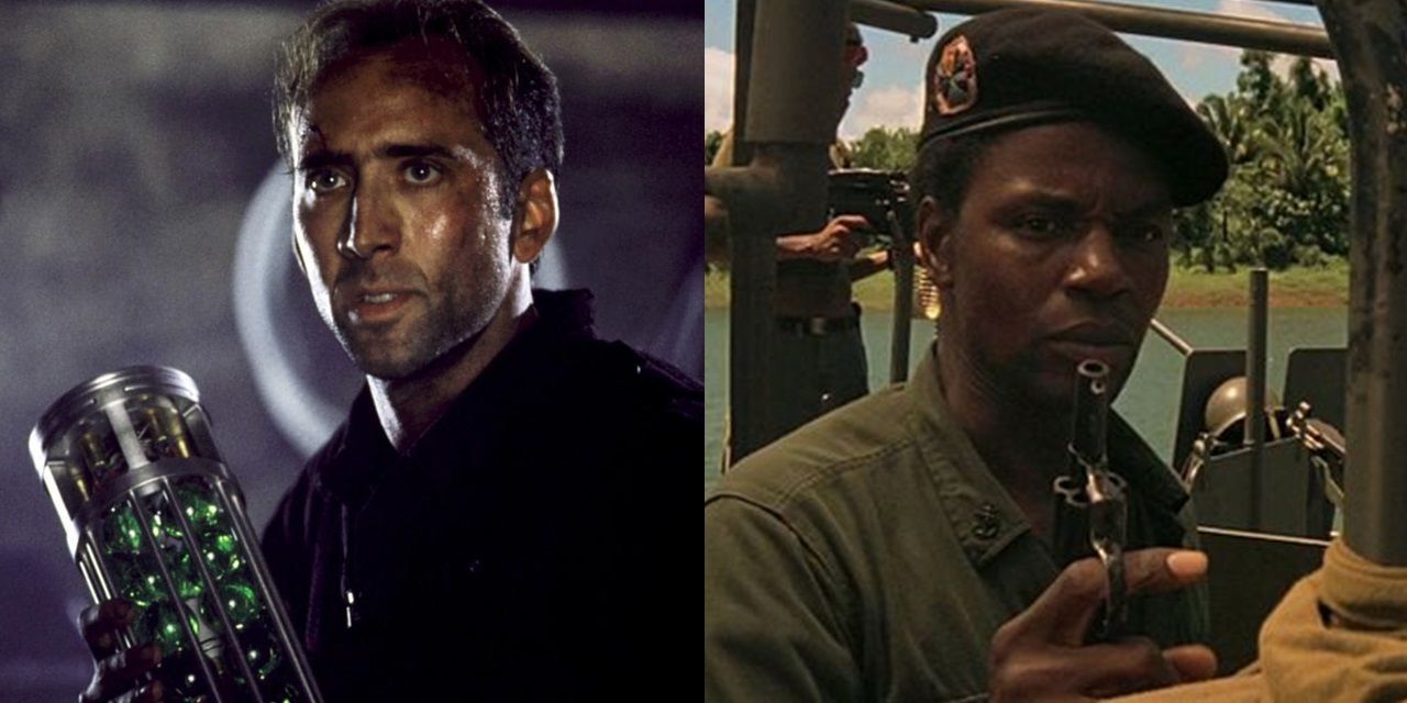 Split image of Nicolas Cage in The Rock and the Chief in Apocalypse Now