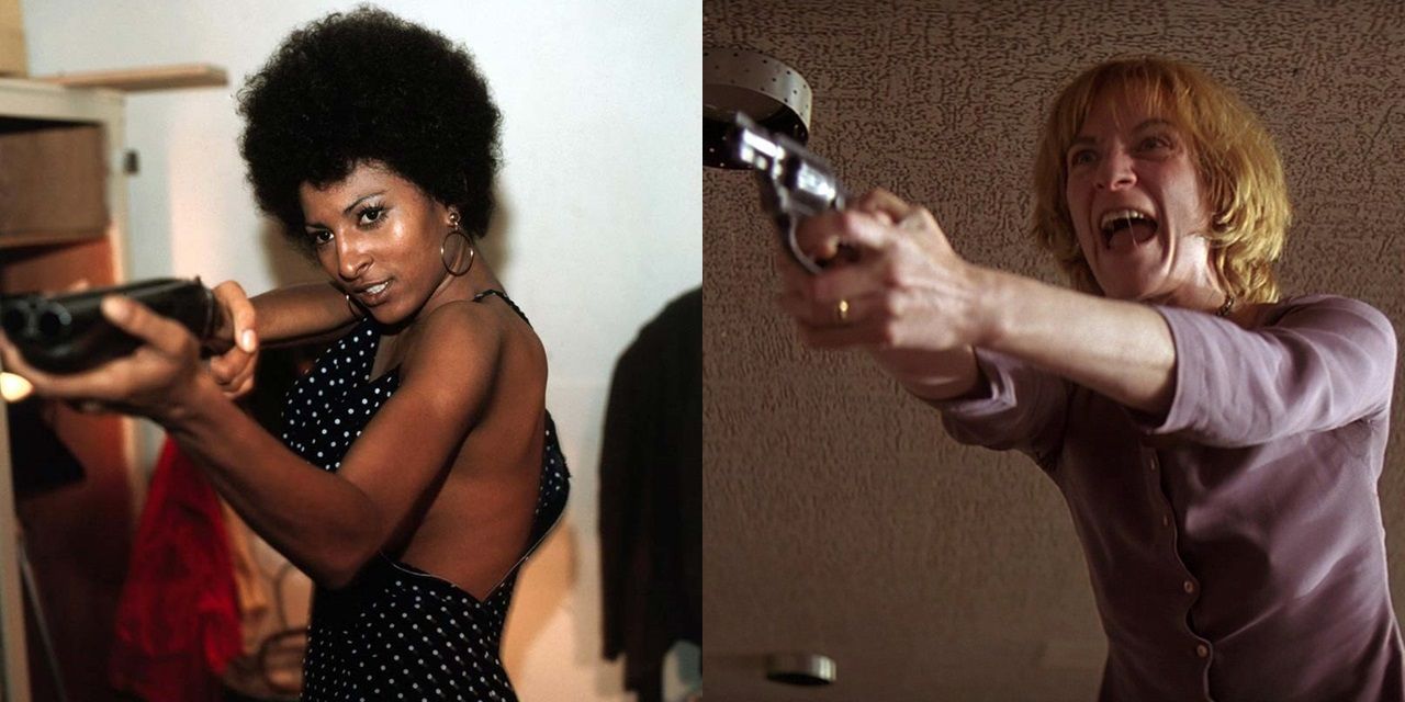 Split image of Pam Grier in Foxy Brown and Amanda Plummer in Pulp Fiction