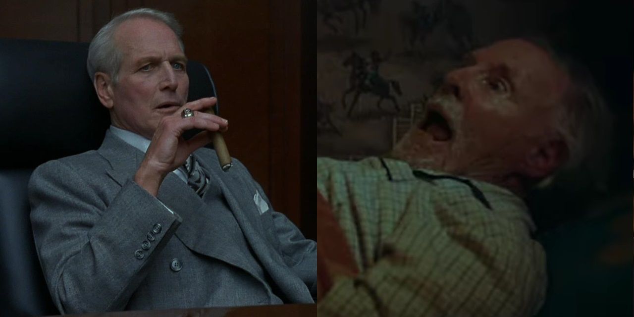 Split image of Paul Newman in The Hudsucker Proxy and Bruce Dern in Once Upon a Time in Hollywood