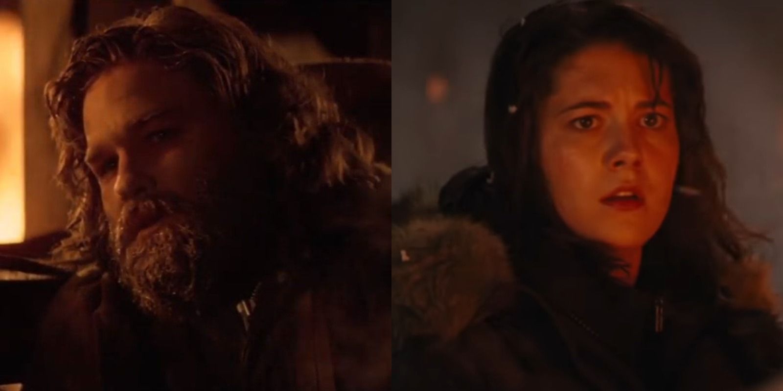 Split image of RJ MacReady and Kate Lloyd at the end of The Thing and the prequel