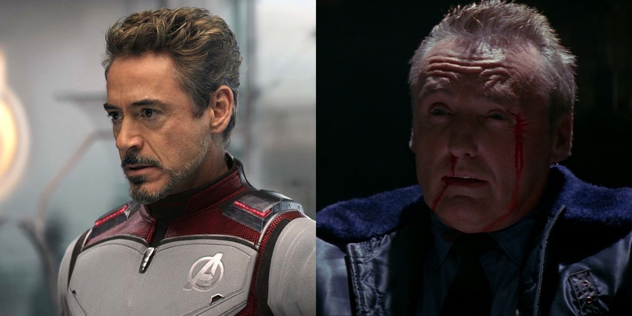 Split image of Robert Downey Jr in Avengers Endgame and Dennis Hopper in True Romance