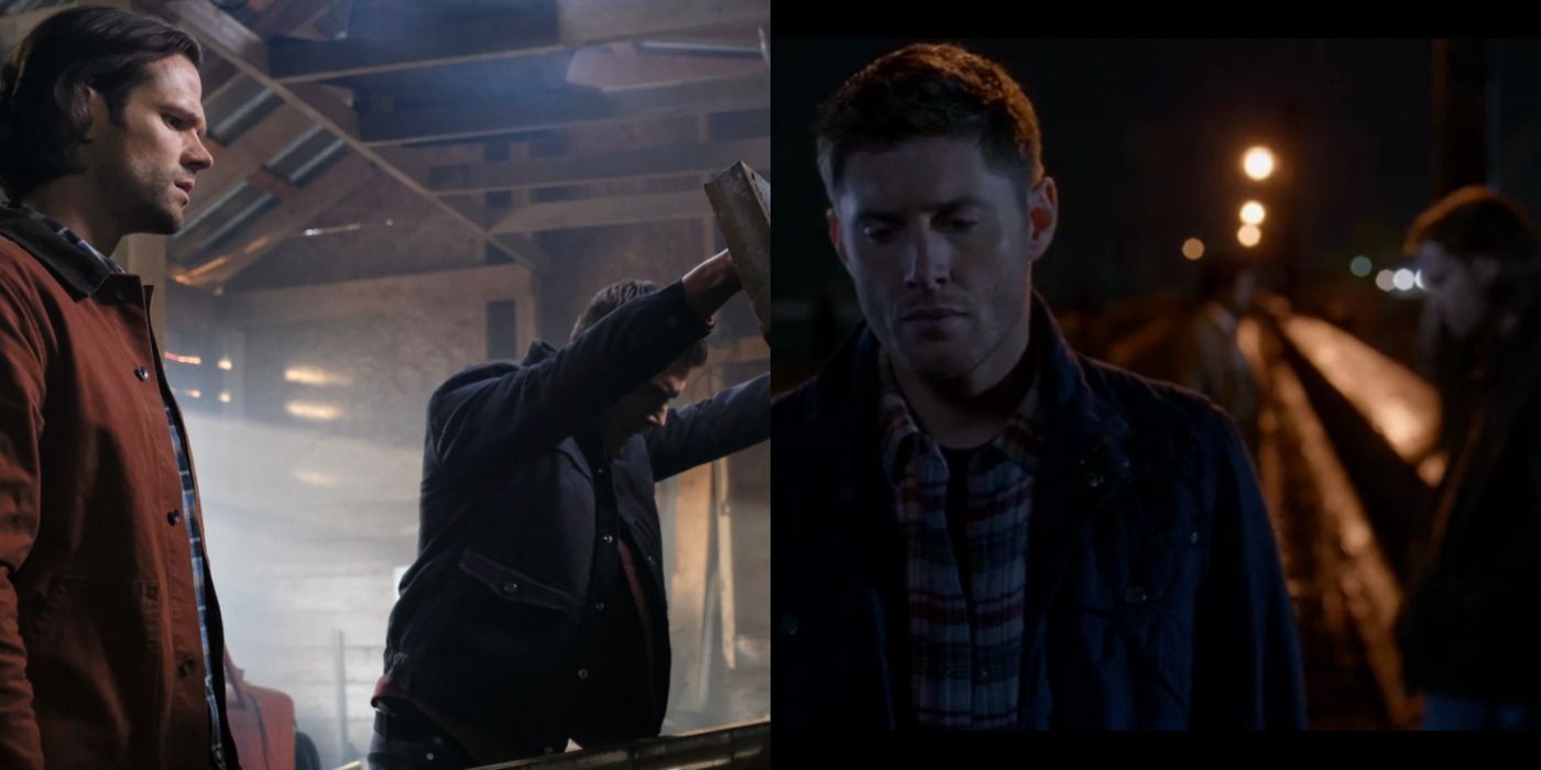 Split image of Sam and Dean with the Mal'ak box and Dean leaving Sam in Supernatural