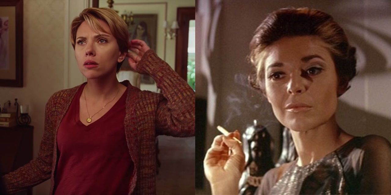 Split image of Scarlett Johansson in Marriage Story and Anne Bancroft in The Graduate
