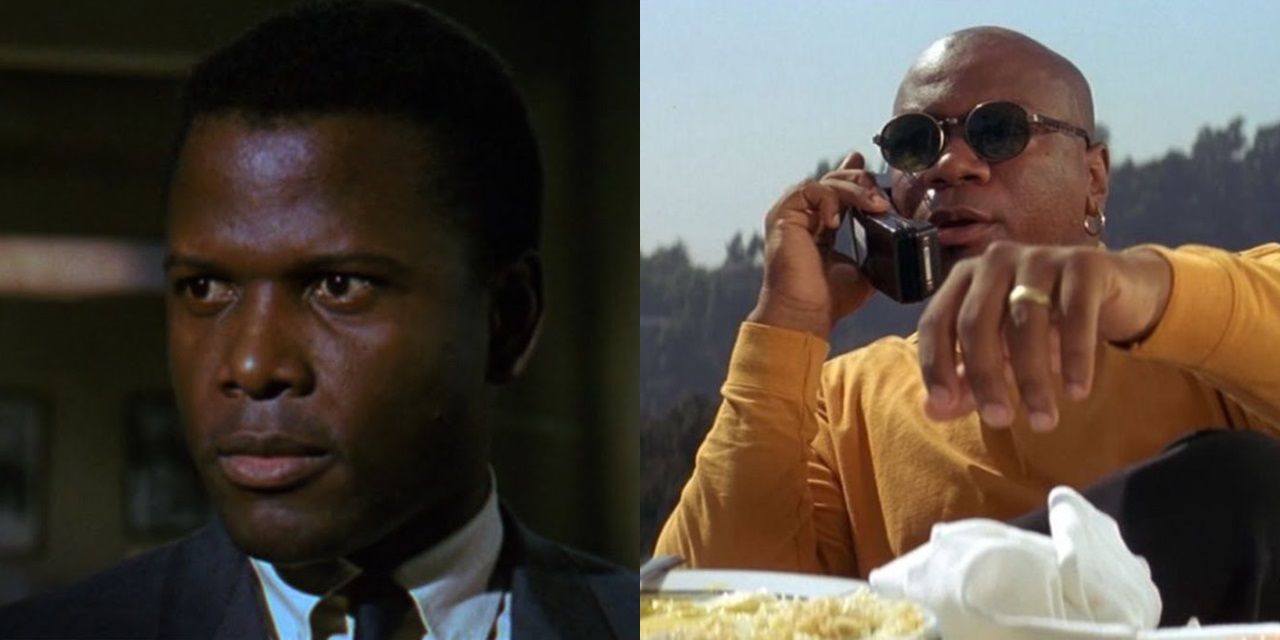 Split image of Sidney Poitier in They Call Me Mr Tibbs and Ving Rhames in Pulp Fiction