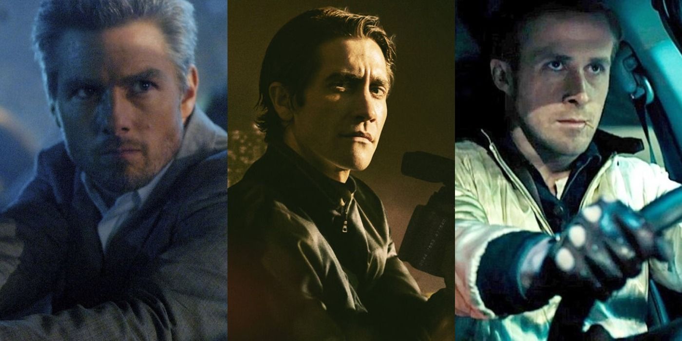 Split image of Vincent in Collateral, Lou in Nightcrawler, and Driver in Drive