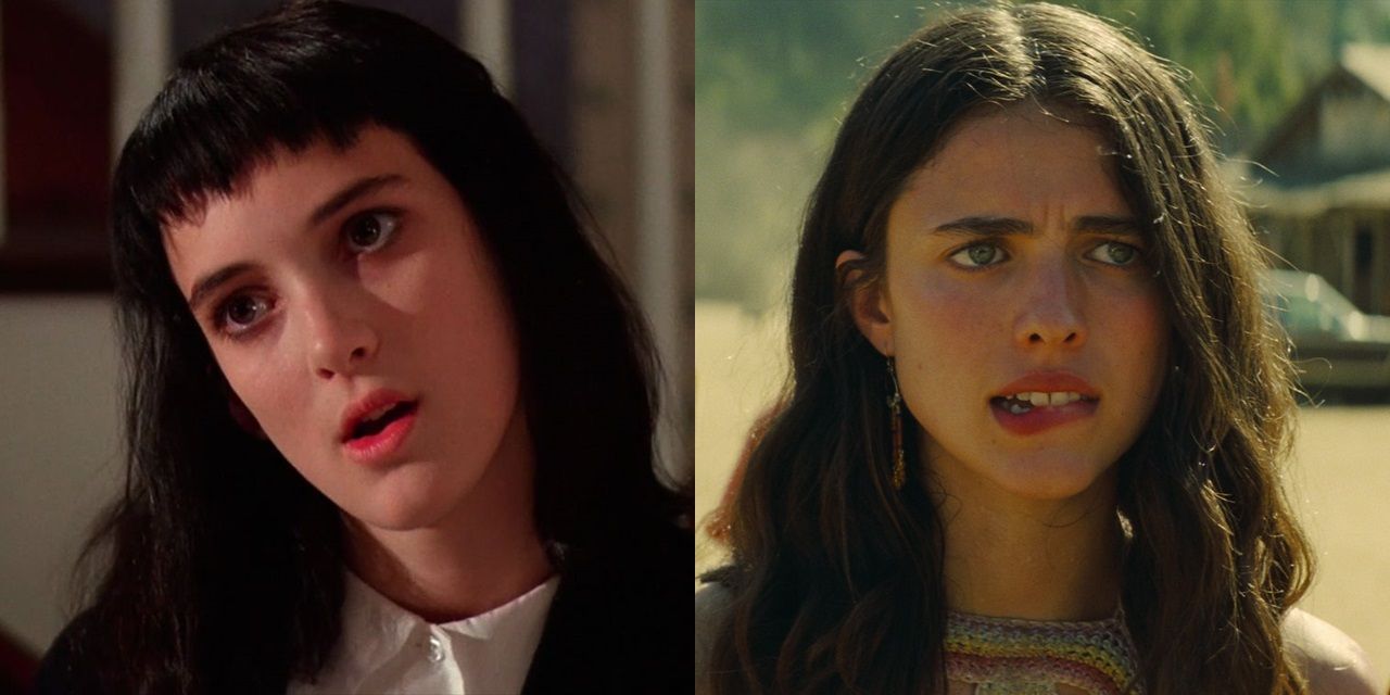 Split image of Winona Ryder in Beetlejuice and Margaret Qualley in Once Upon a Time in Hollywood