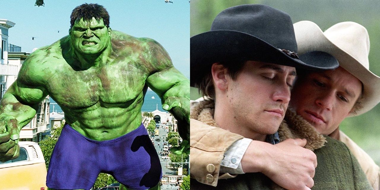 Split image of the Hulk in San Francisco and Jack and Ennis in Brokeback Mountain