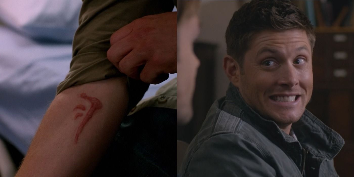 Split image of the Mark of Cain and Dean Winchester in Supernatural
