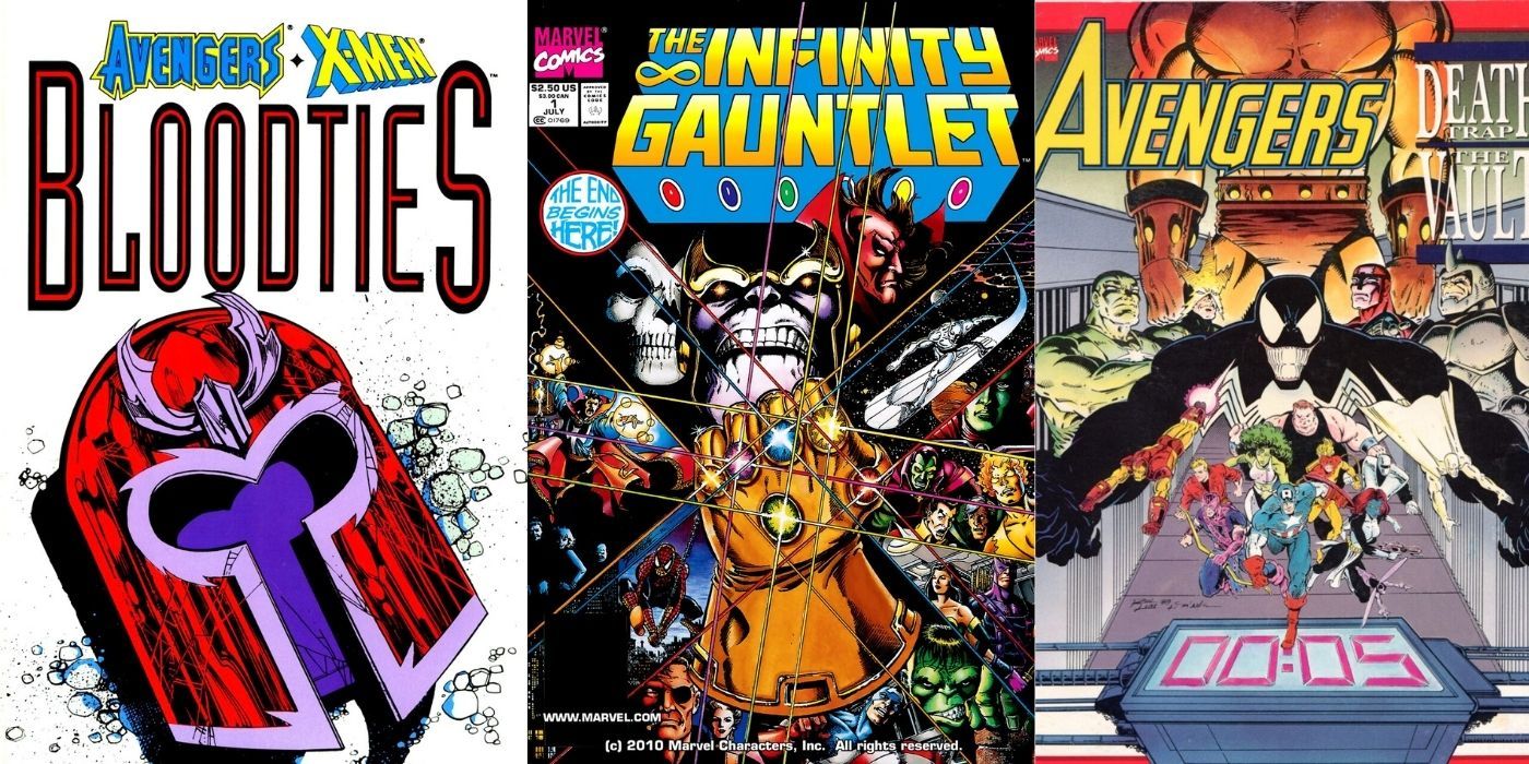 Split images of Avengers comics from the 1990s