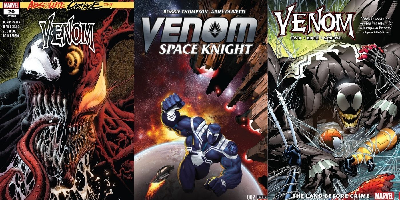 Split images of Venom comics from the 2010s