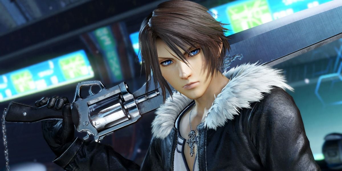 Squall Leonhart holding his gunblade in Final Fantasy VIII Remastered.