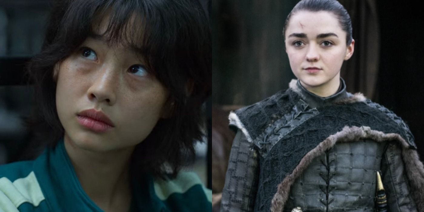 Split image showing Kang Sae-Byeok and Arya Stark in Game of Thrones