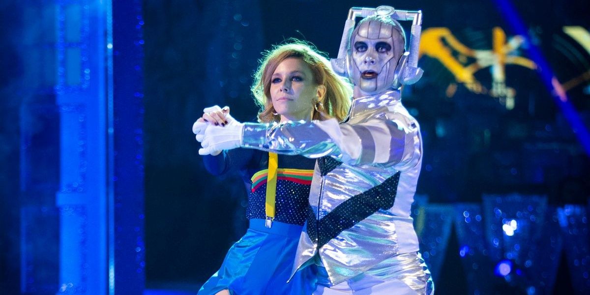 Stacey Dooley and Kevin Clifton as the Thirteenth Doctor and a Cyberman for their Doctor Who routine on Strictly