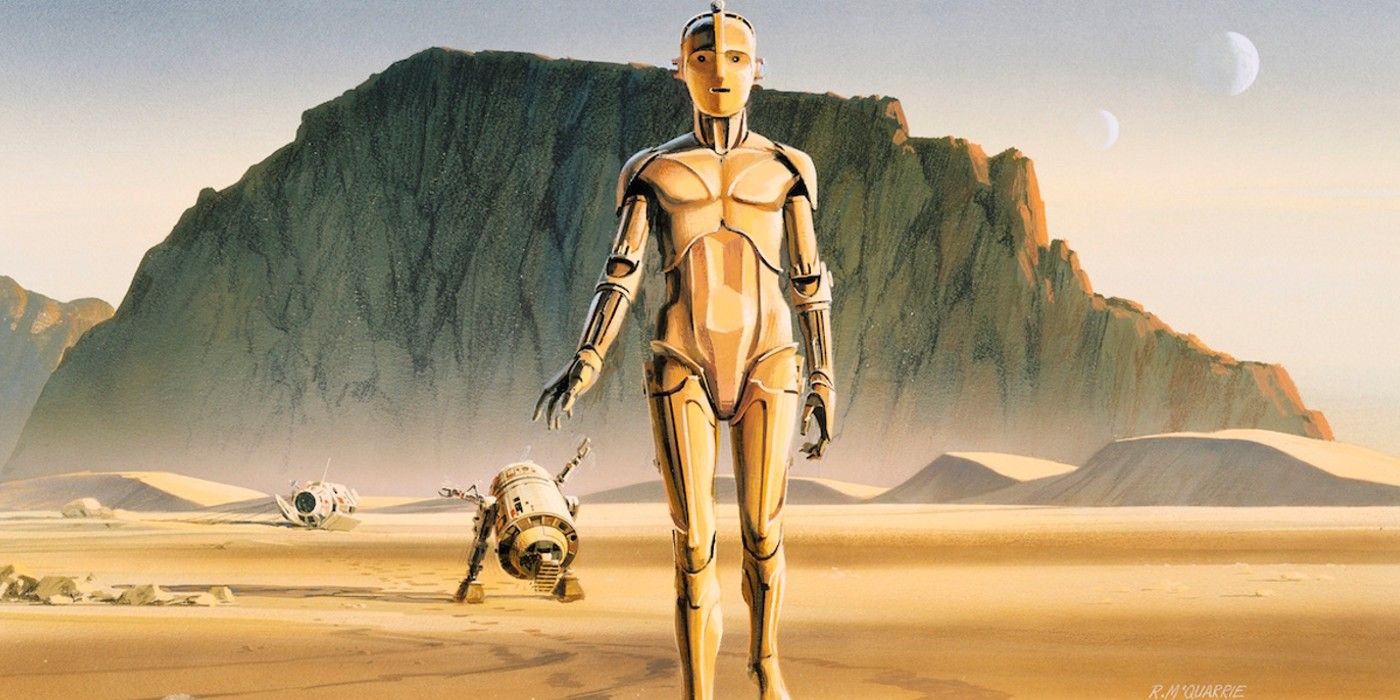 C3Po and R2D2 concept art on the cover of Star Wars Art Ralph McQuarrie
