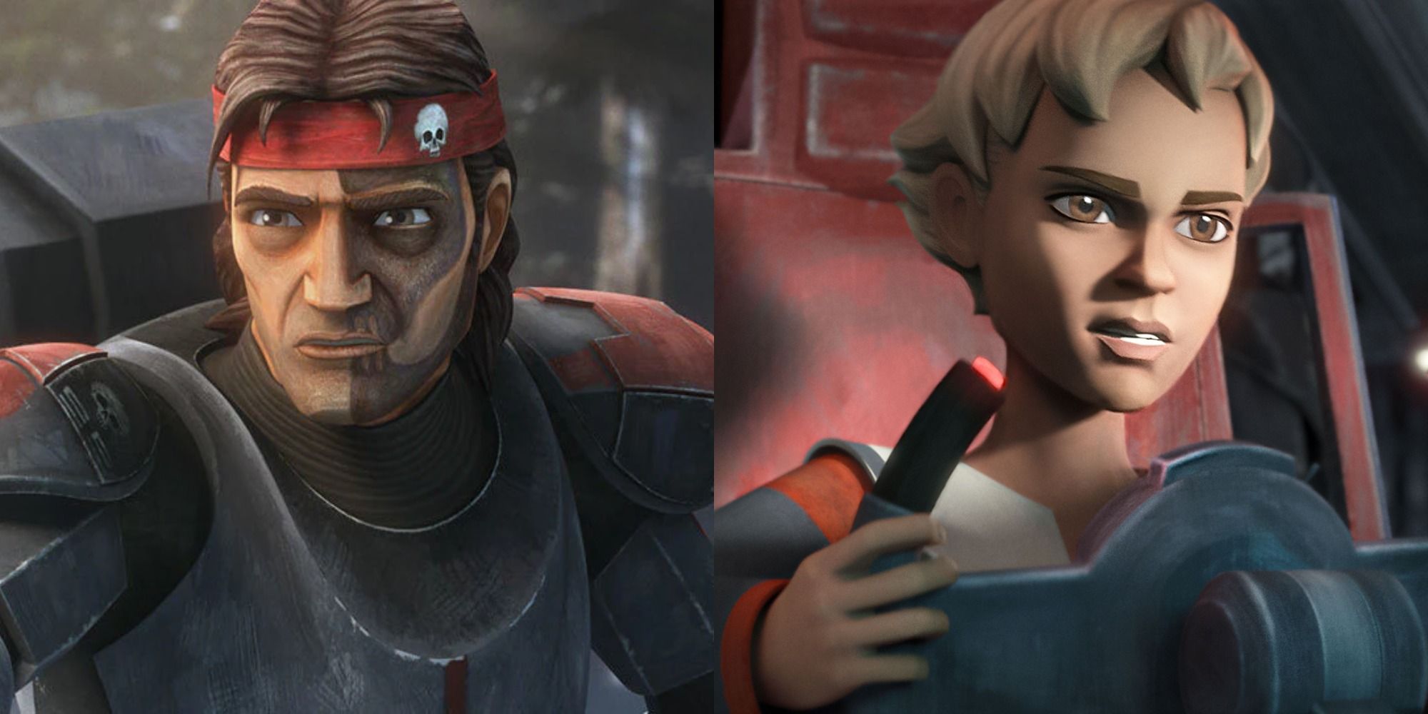 Split image showing Hunter and Omega in the Star Wars franchise