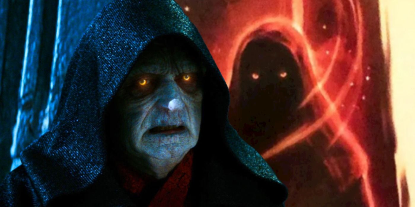 Palpatine in The Rise of Skywalker and a picture of Darth Plagueis