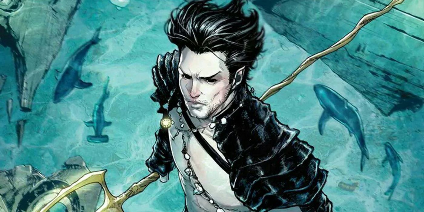 Sub-Mariner standing underwater with his trident.