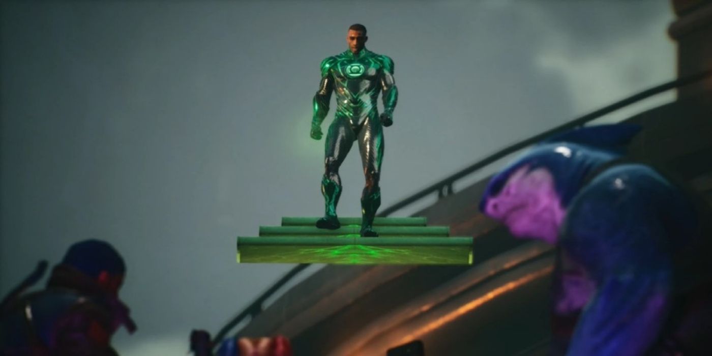 Green Lantern climbing down a set of stairs in SSKtJL