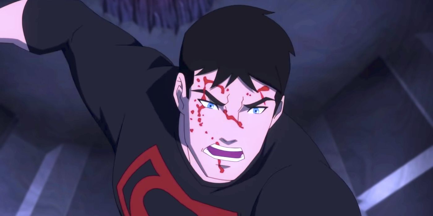 Superboy with blood on his face punching rocks in Young Justice Phantoms
