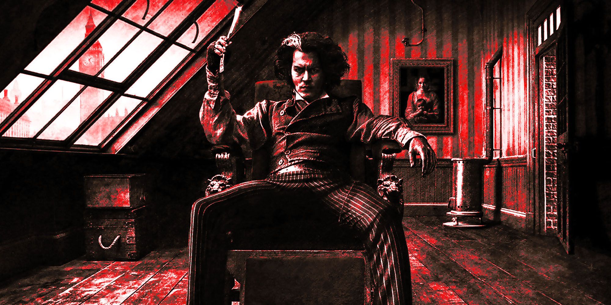 Sweeney Todd sitting in his infamous chair