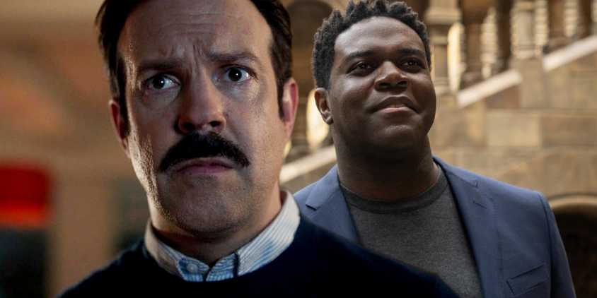 Jason Sudeikis as Ted Lasso and Sam Richardson as Edwin Akufo