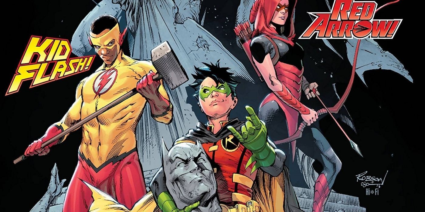 Kid Flash, Damian Wayne, and Red Arrow on the cover of Teen Titans Rebirth