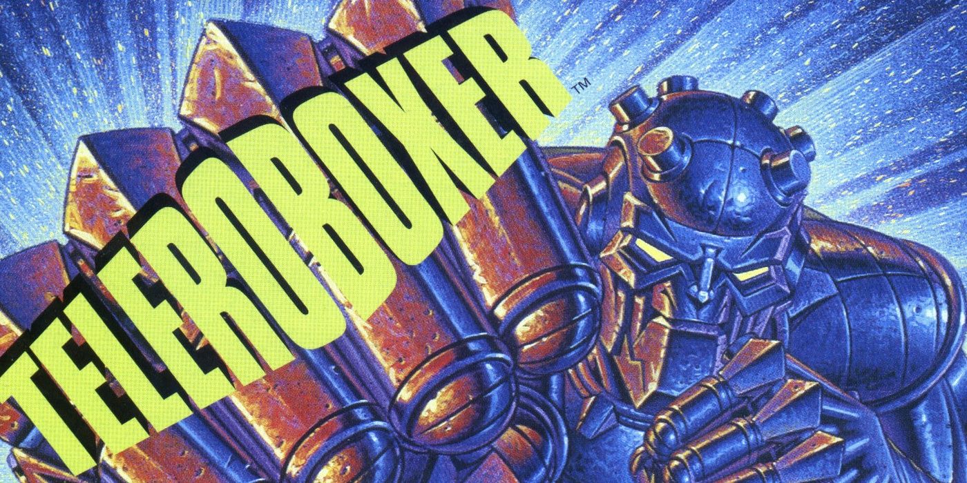 Robot punches on box art for Teleroboxer for the Virtual Boy