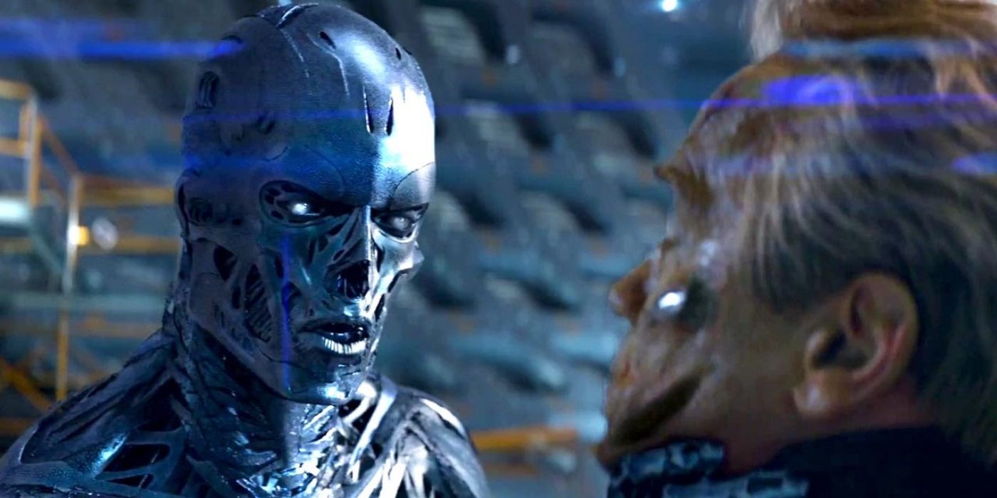 John Conner faces the Terminator sent to protect him in Terminator Genisys