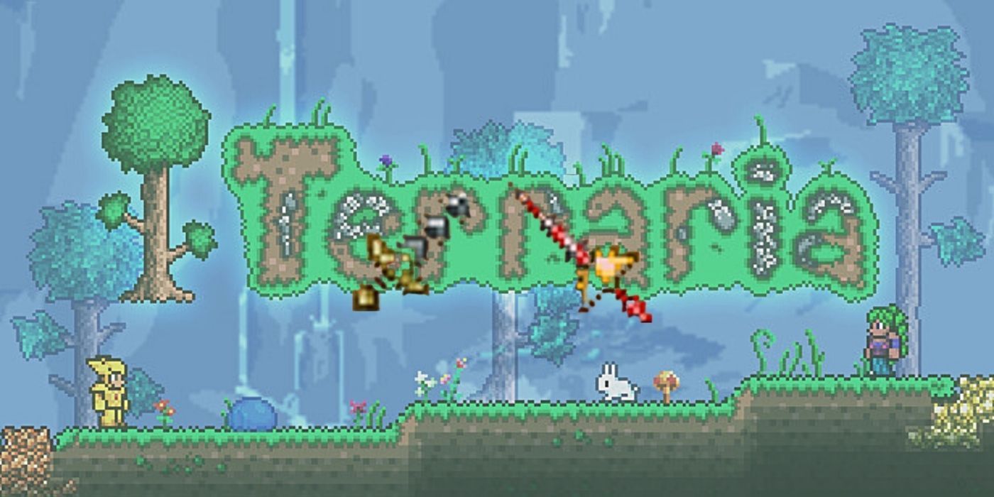 Two swords against a Terraria background