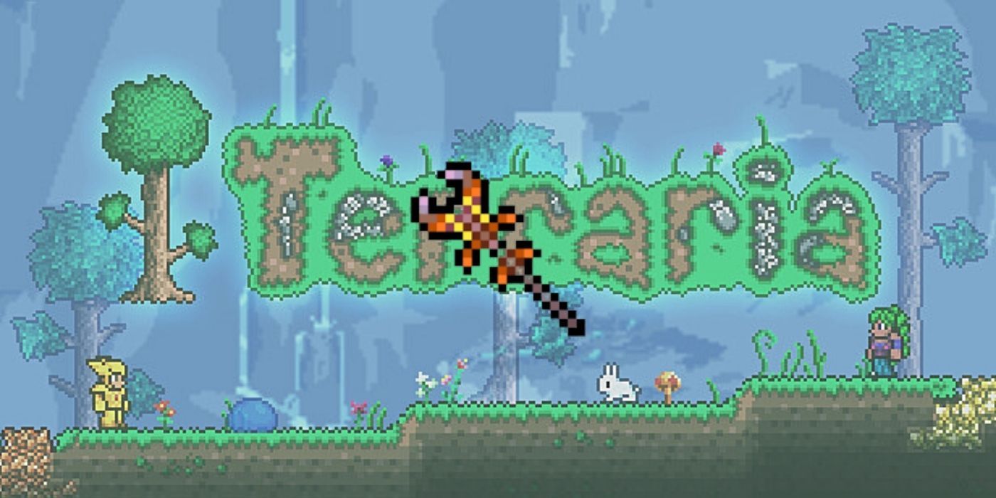 The Queen Spider Staff against a Terraria background