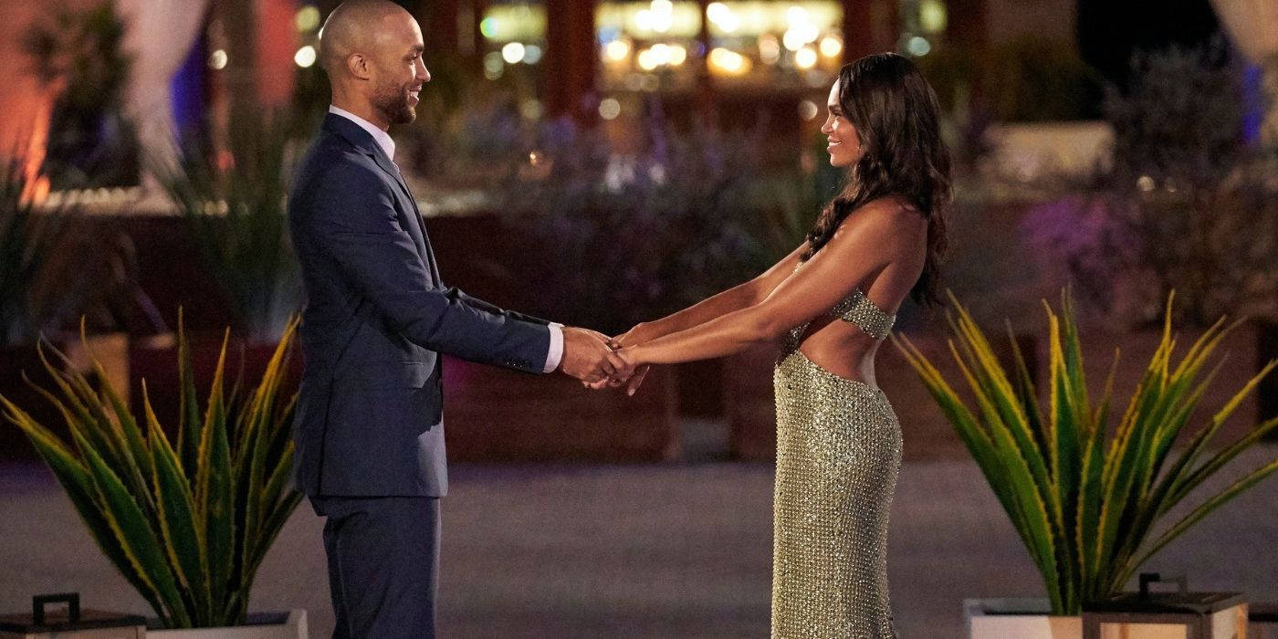 Matt James and Michelle Young holding hands in The Bachelor