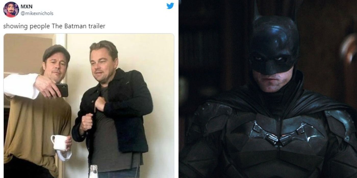 Split image: The Batman meme/ Robert Pattinson as Batman