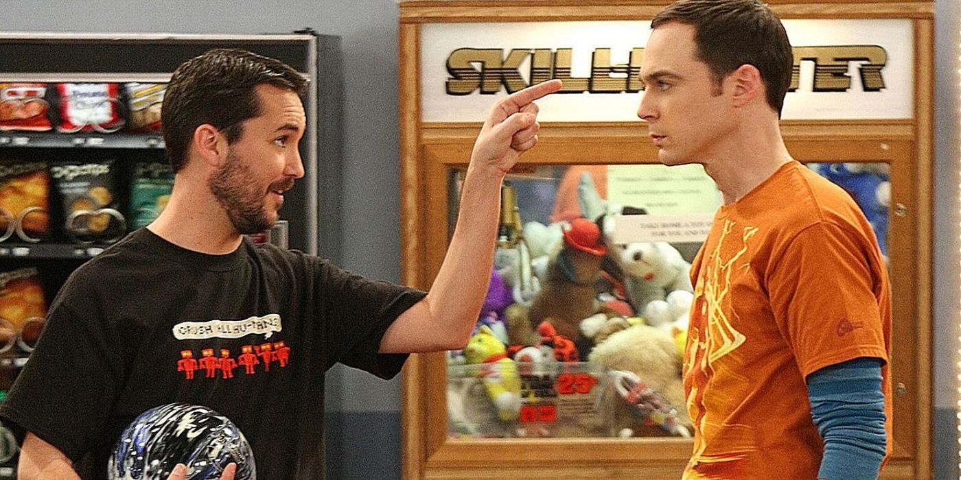 Wil Wheaton pointing at Sheldon's forehead