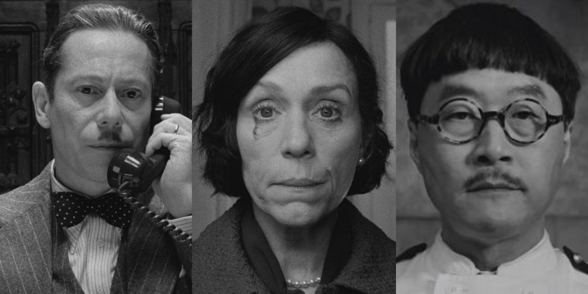 Mathieu Amalric, Frances McDormand, and Steve Park in The French Dispatch