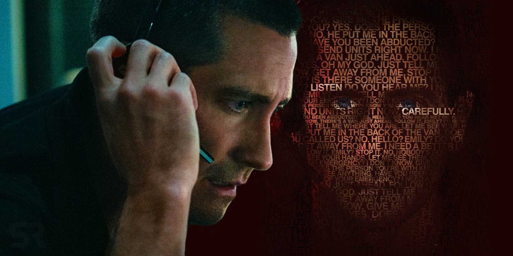 A montage of Jake Gyllenhaal as Joe Baylor in The Guilty.
