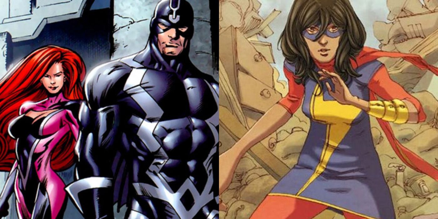 Split image: Medusa and Black Bolt of the Inhumans, Kamala Khan aka Ms. Marvel.
