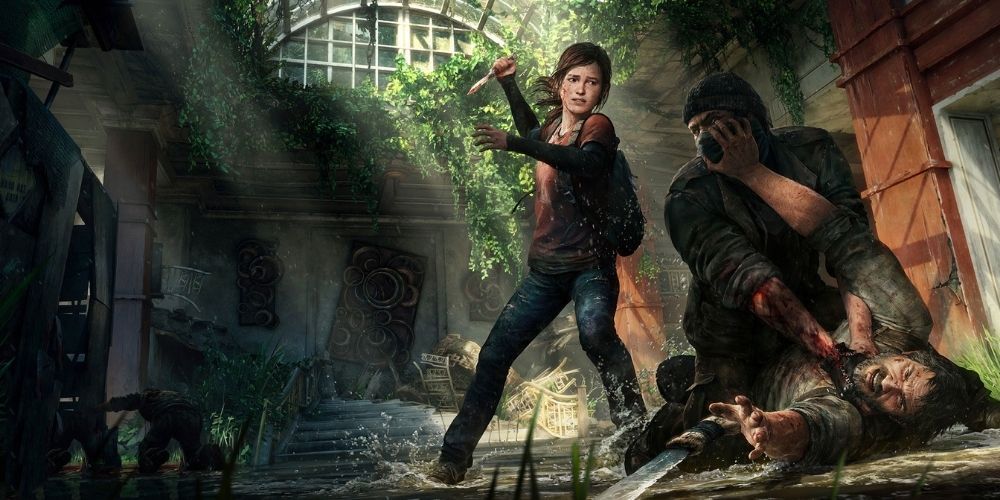 Ellie fights off a bad guy to save Joel's live in The Last of Us