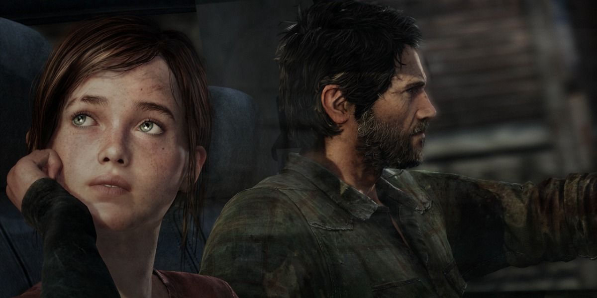 Joel and Ellie in a car in The Last of Us.