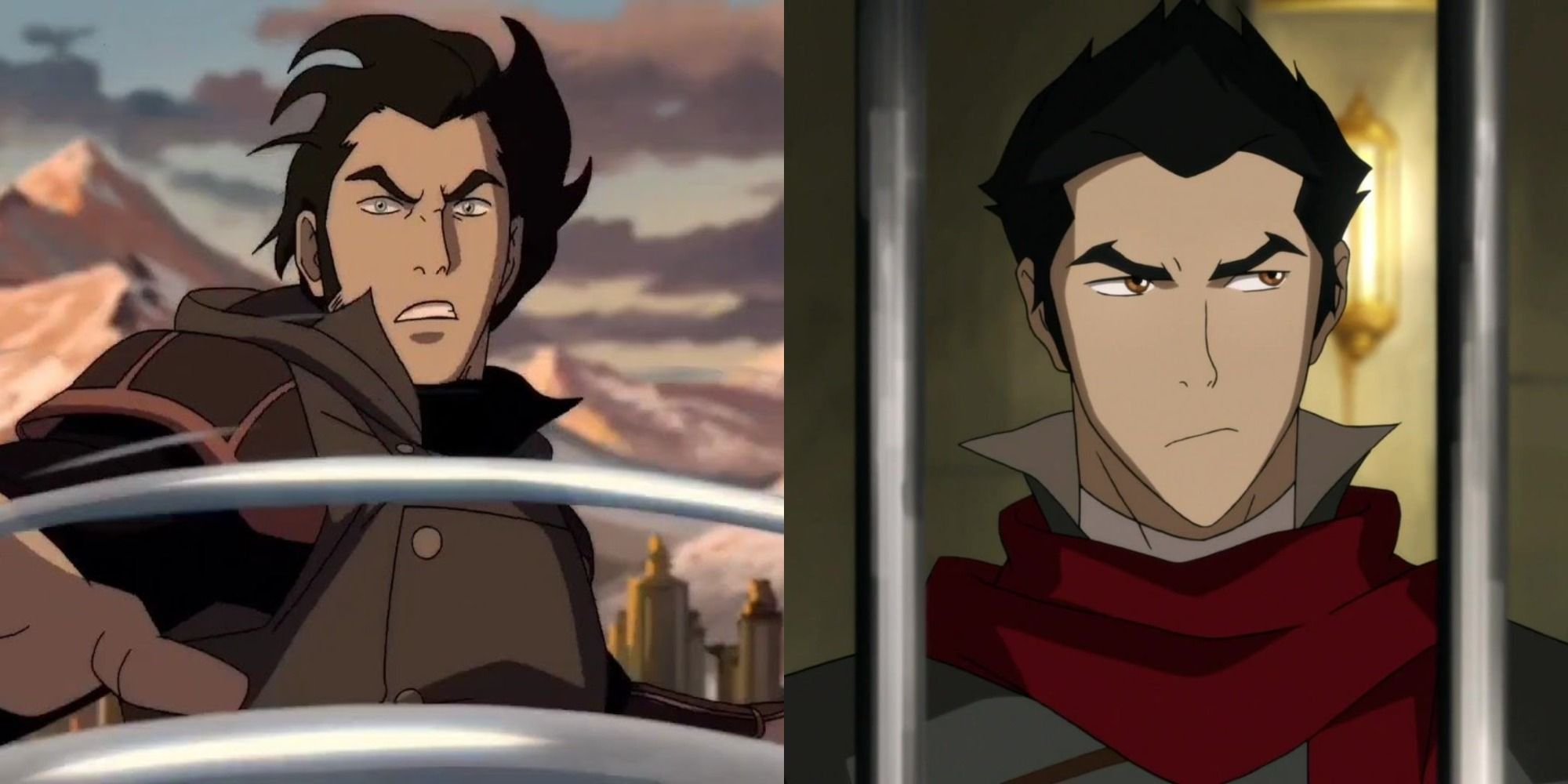 Split image of Amon and Mako from The Legend of Korra