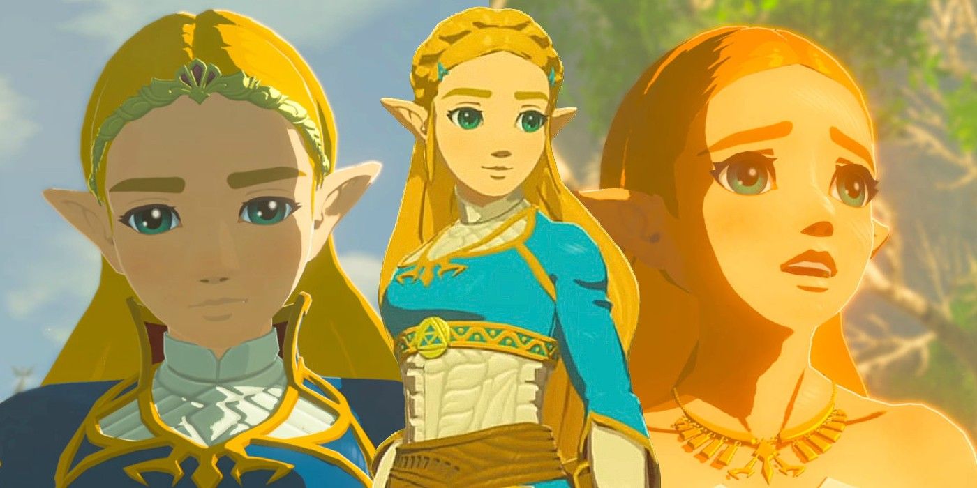 Three images of Zelda from breath of the wild are juxtaposed.