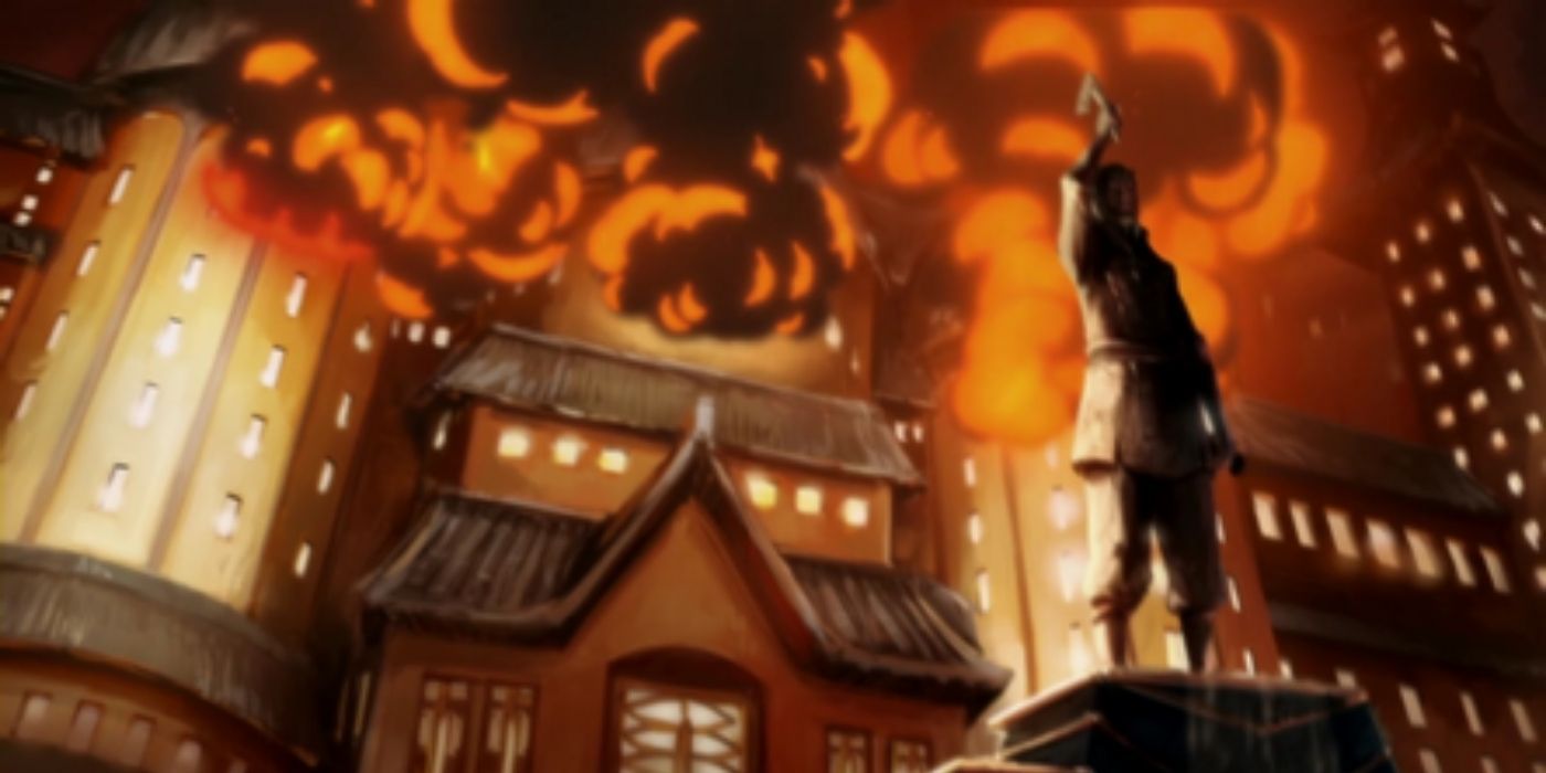 A burning building in TLoK