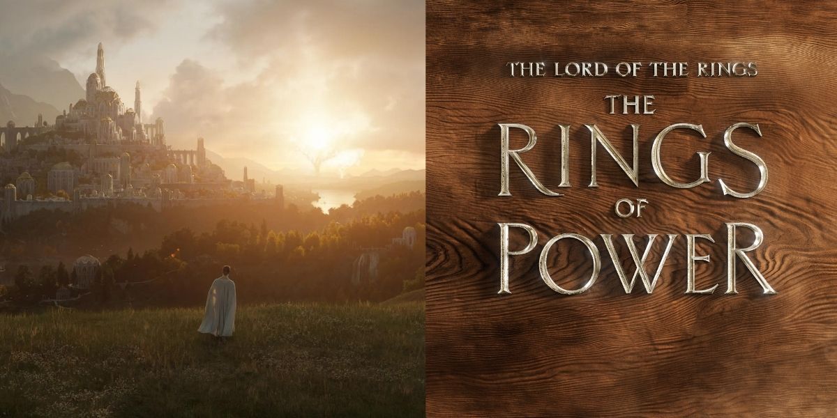 Split Image: Screengrab from the new Lord of the Rings show and the book cover 