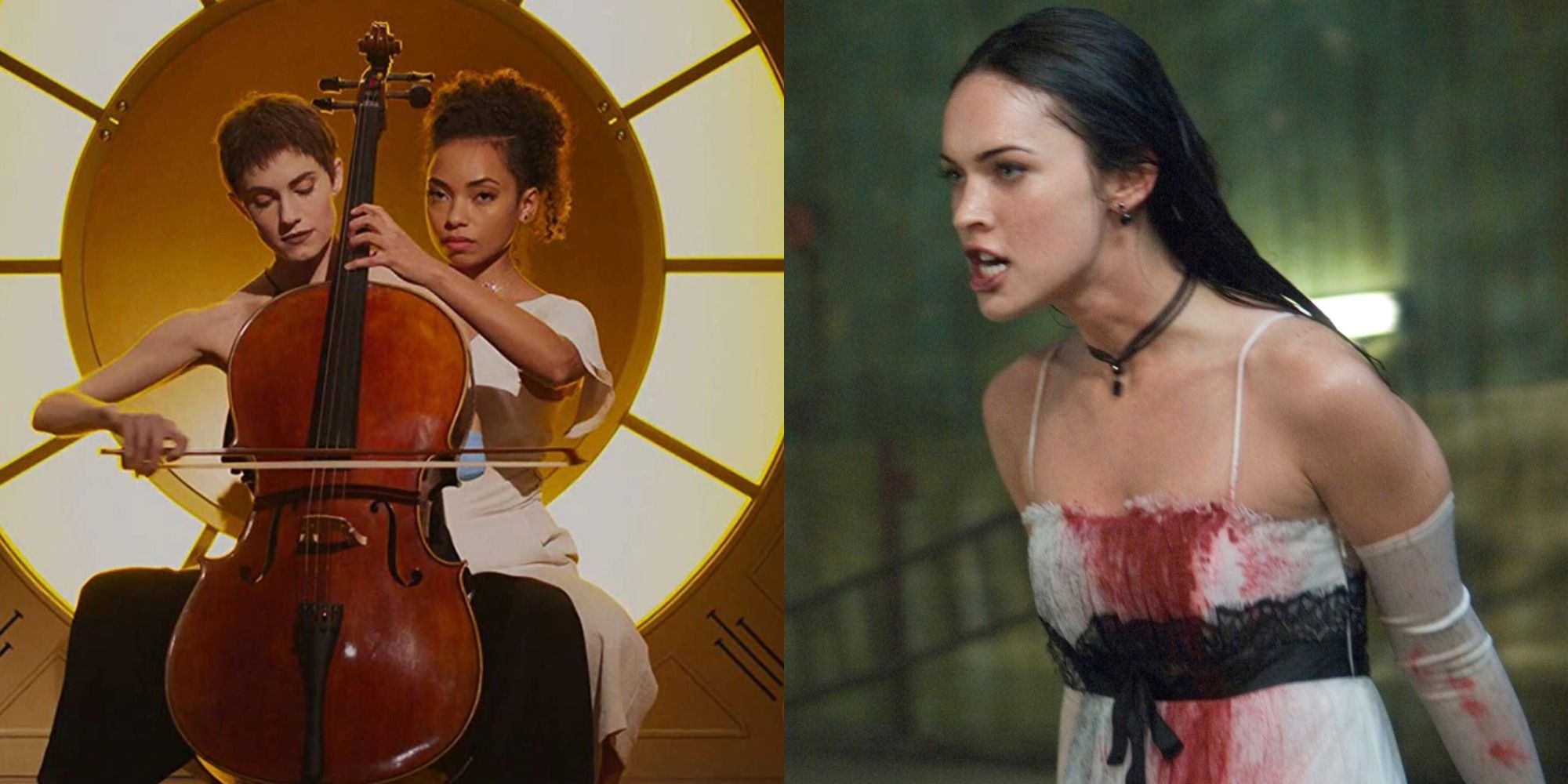 Split image showing scenes from The Perfection and Jennifer's Body