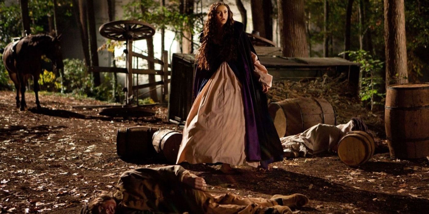 Katerina standing beside a carriage in The Vampire DIaries