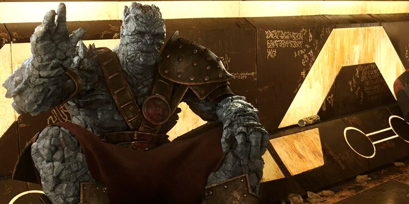 Korg greets Thor for the first time in Thor: Ragnarok