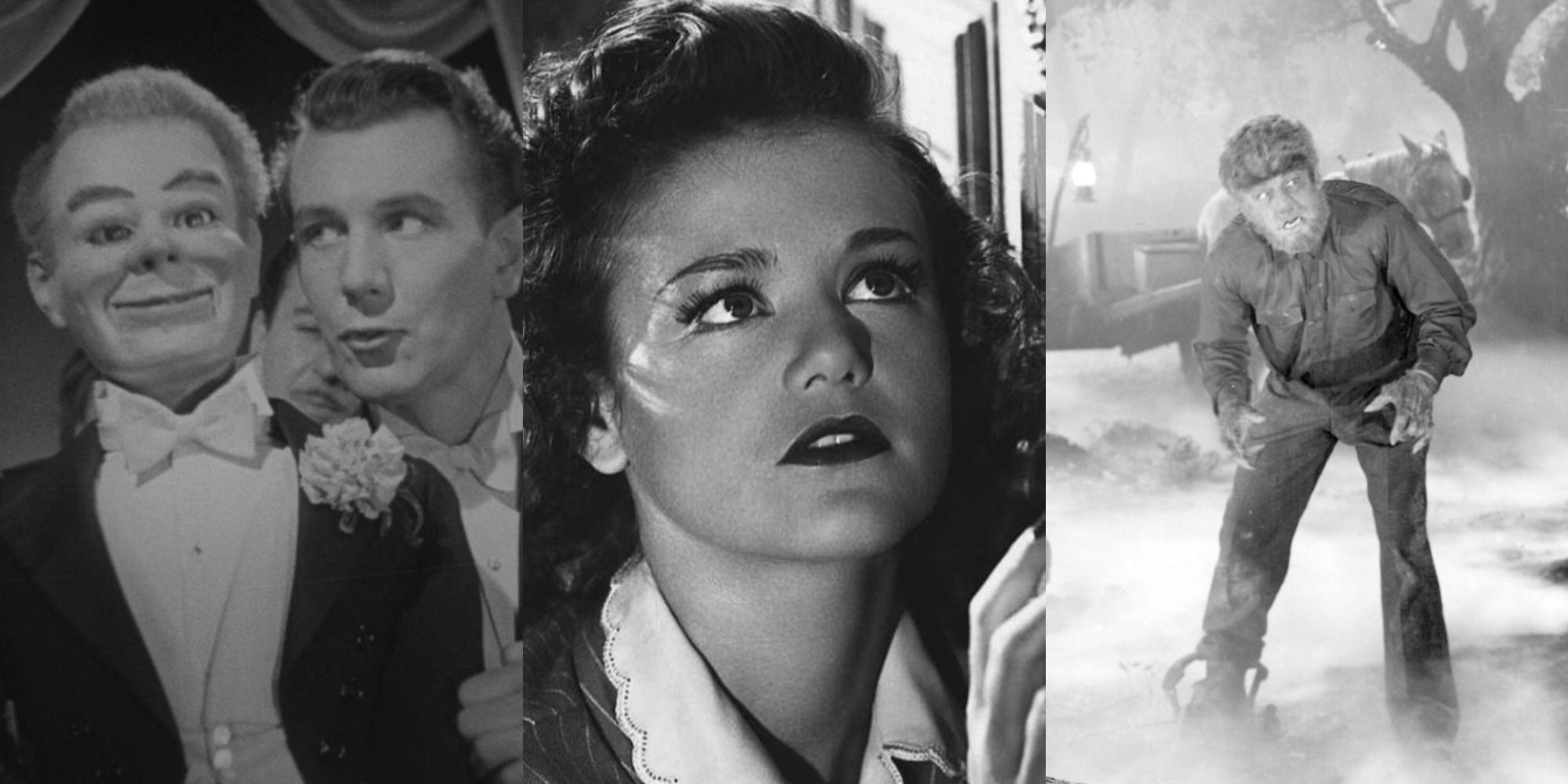 Three side by side images from 1940s horror movies