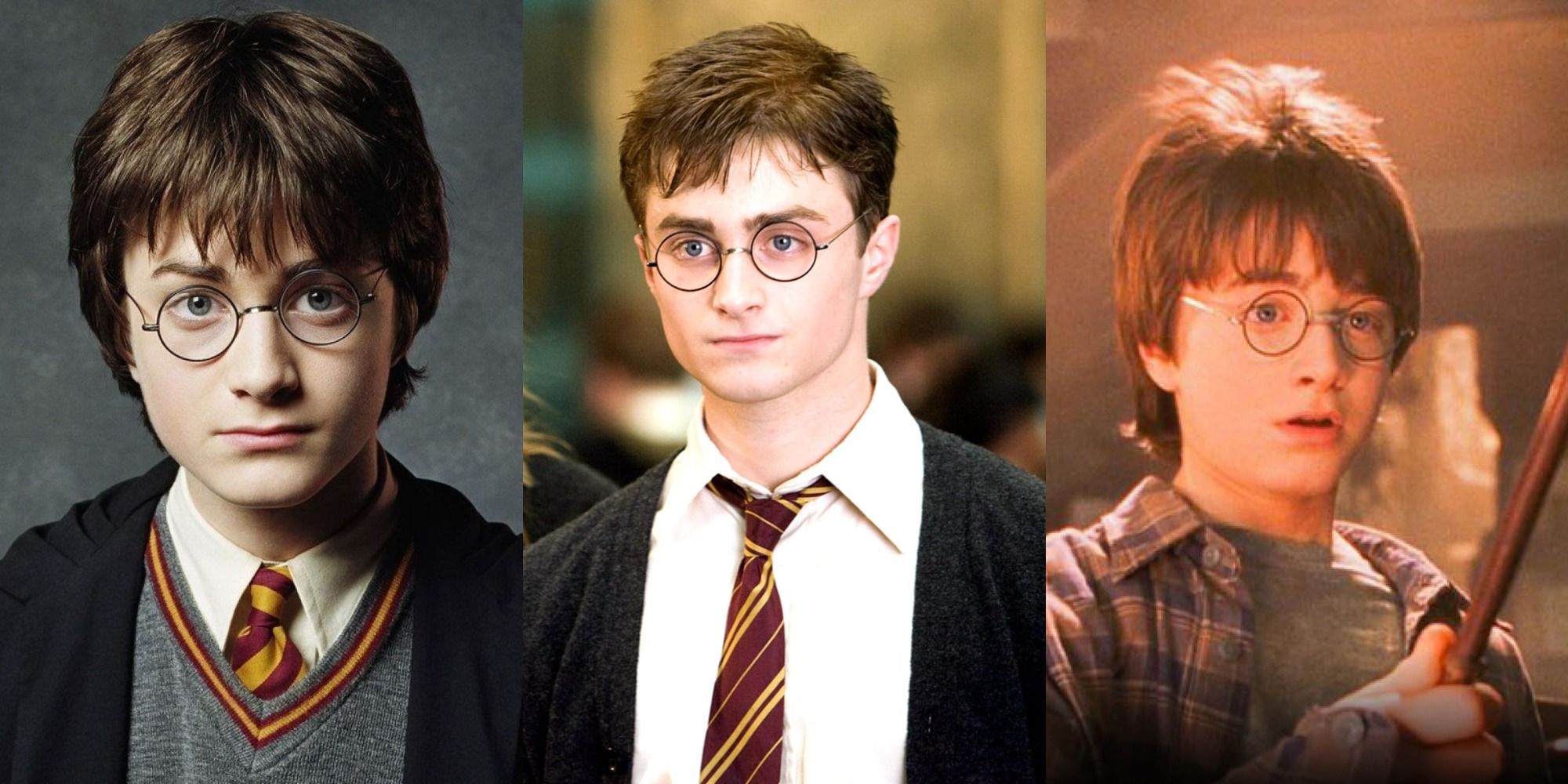 Three side by side images of Harry Potter