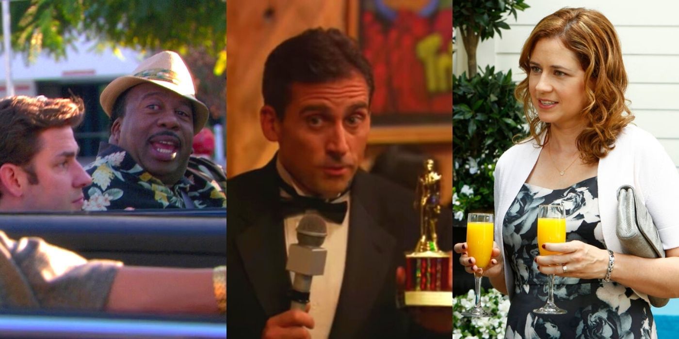 Three side by side images of Stanley, Michael, and Pam from The Office